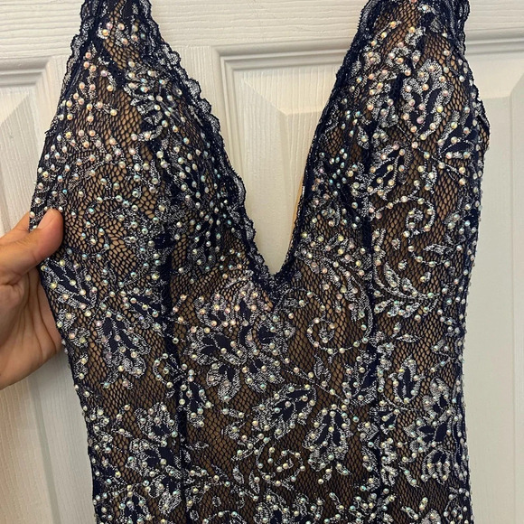 ! JOVANI  06438 Metallic Lace Prom Dress blue - Picture 5 of 7